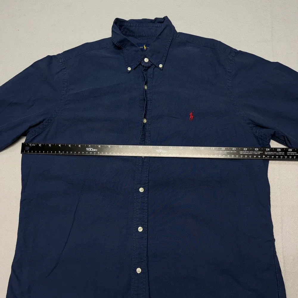 Ralph Lauren Button Down Shirt Mens XL Navy Blue Cotton Long Sleeve Red Pony